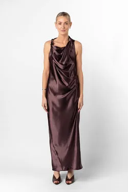 ALL & ONE DRESS WITH TIE IN AUBERGINE