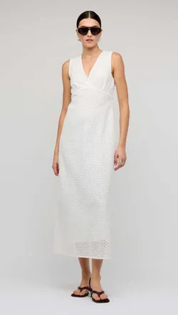 White Broderie Bias Midi Dress