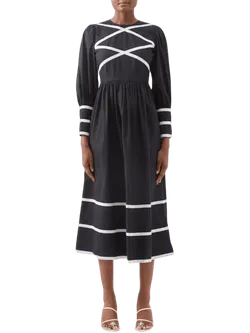 Size 20 (3XL) | Batsheva Clemmie Ribbon-Appliqué Cotton Midi Dress