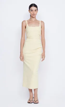 KARINA TUCK MIDI DRESS - BUTTER YELLOW