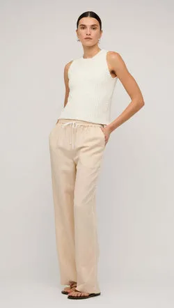 Beige Relaxed Linen Wide-Leg Pants