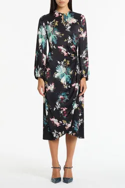 BELLE DE JOUR SATIN ACETATE KEYHOLE WRAP DRESS