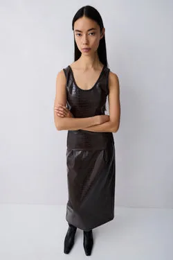 CHOCOLATE FAUX LEATHER EMBER SKIRT
