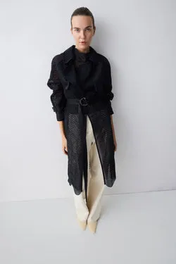 BLACK SCALLOPED LACE HENRI TRENCH