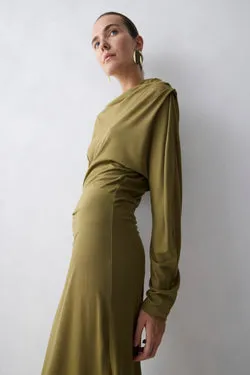 KHAKI MERINO DECODE LONG SLEEVE DRESS
