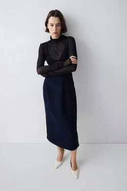 NAVY BOUCLE TWEED EMBER SKIRT