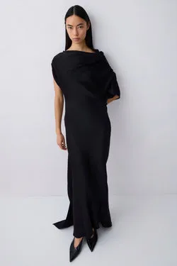 BLACK SATIN CREPE DECODE DRESS