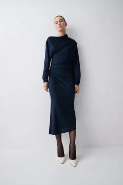 NAVY MERINO DECODE LONG SLEEVE DRESS