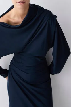 NAVY MERINO DECODE LONG SLEEVE DRESS