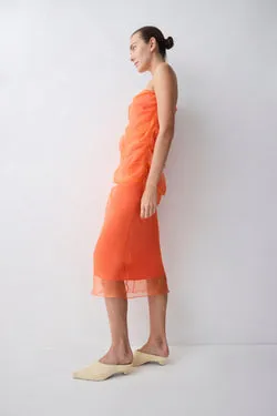 MANDARIN ORGANZA EMULATE STRAPLESS DRESS