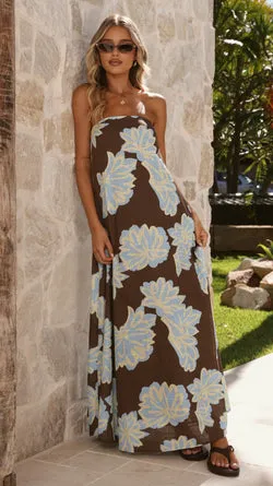 Connie Maxi Dress - Brown/Blue Floral