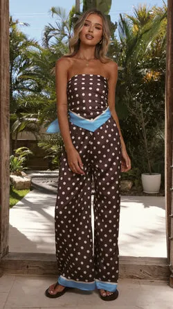 Harley Scarf Top and Pants Set - Brown Polka