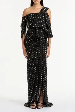 BLACK C SPOT SILK GGT BOW GOWN