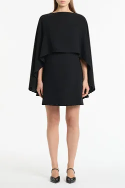 BLACK CREPE CAPE MINI DRESS