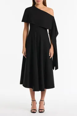BLACK CREPE COLD SHOULDER DRESS