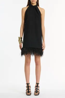 BLACK CREPE FEATHER MINI DRESS