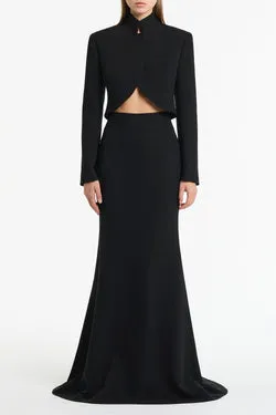 BLACK CREPE FISHTAIL MAXI SKIRT