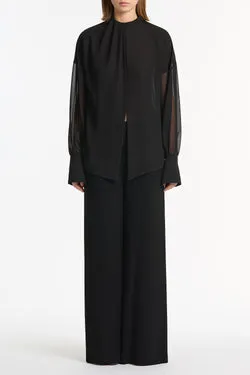 BLACK GEORGETTE DROP SLEEVE BLOUSE