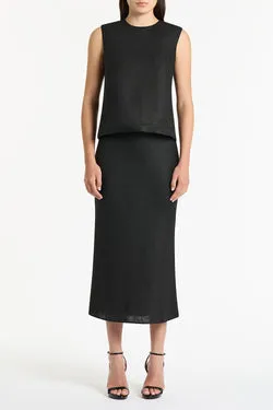 BLACK LINEN MIDI BIAS SKIRT