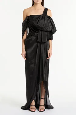 BLACK LUSTRE CHIFFON BOW GOWN