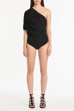 BLACK MESH ONE SHOULDER BODYSUIT