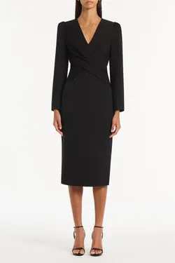 BLACK PONTE TWIST FRONT MIDI DRESS
