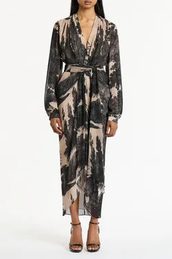 BLACK SCENICA GEORGETTE WATERFALL DRESS