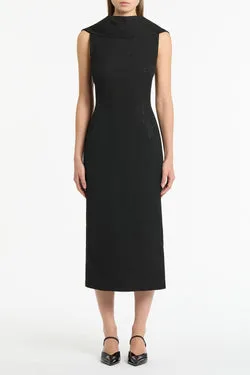 BLACK STARLIGHT TWILL COWL FRONT DRESS