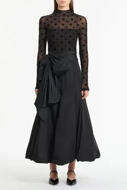 BLACK TAFFETA TIE WAIST BUBBLE SKIRT