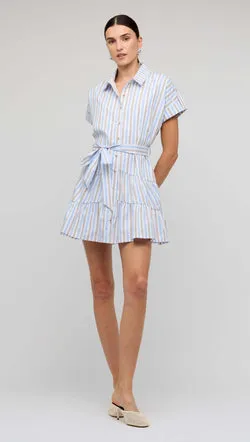Blue Stripe Cotton Mini Shirt Dress