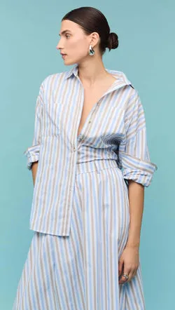 Blue Stripe Cotton Oversize Shirt