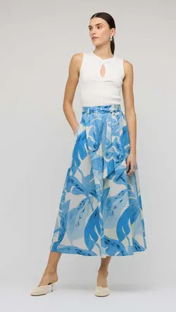 Blue & White Floral Cotton A-Line Maxi Skirt