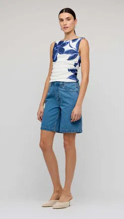 Blue & White Floral Mesh Top