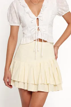 Cygnus Pleated Mini Skirt - Butter Yellow Linen