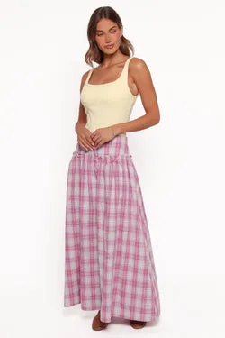 Tyler Drop Waist Maxi Skirt - Pink Plaid