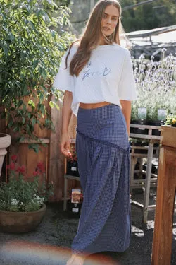 Vina Basque Frill Maxi Skirt - Navy Gingham