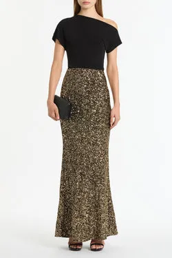 BRONZE CRUSHED SEQUIN COLUMN SKIRT