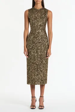 BRONZE CRUSHED SEQUIN DRESS