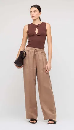 Brown Relaxed Wide-Leg Linen Pants