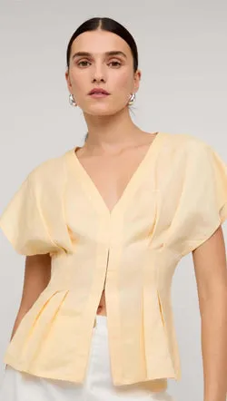 Butter Yellow Linen Pleated Blouse