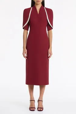 CABERNET CREPE LAYERED SLEEVE MIDI DRESS