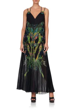 PLEATED MAXI DRESS WITH YOKE RIVER CRUISE