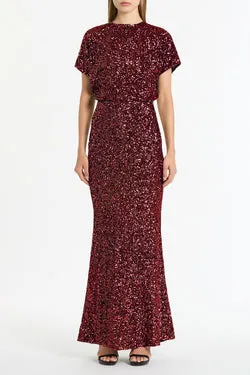 CHERRY CRUSHED SEQUIN COLUMN SKIRT