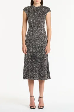 CHROME SEQUIN FLUTED MIDI DRESS