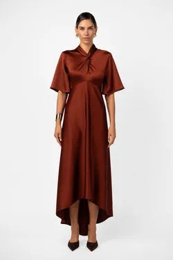 CLARION BELL SLEEVE MAXI – TERRA ROSA SATIN
