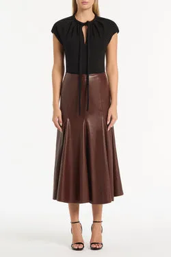 COCOA FAUX LEATHER FLOUNCE SKIRT
