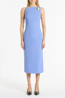CORNFLOWER CREPE ASYMMETRIC DRESS