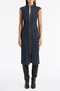 DARK INDIGO DENIM PANEL DRESS