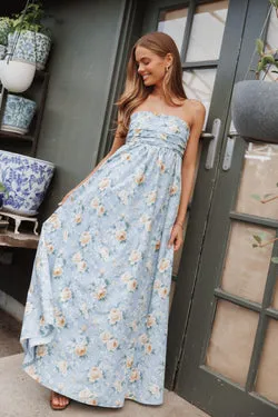 Ivara Strapless Maxi Dress - Blue Vintage Floral