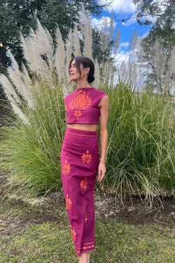 Falda Dune Vino Bordado